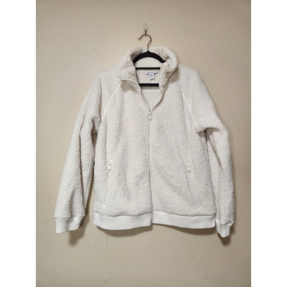 Athleta Jacket Womens M Sherpa Fleece Full Zip Cozy Ivory Medium